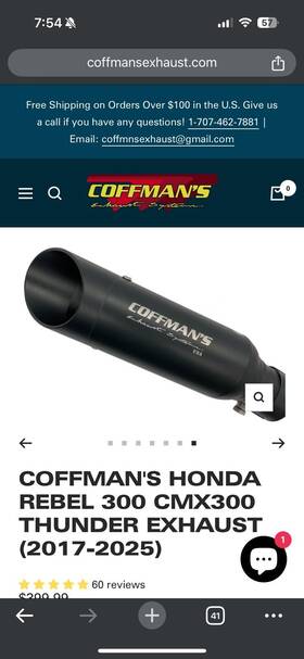 Cmh-5087thh Coffmans Exhaust Thunder For Honda Rebel 300 2017-2023