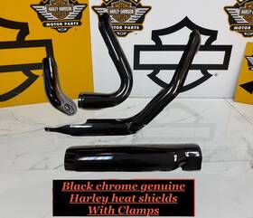 47919 Harley-davidson Oem 17-25 Cvo Black Onyx Chrome Exhaust Header Heat Shields With Clamps