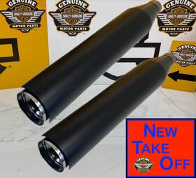 Harley-davidson 48575 Oem 18-27 M8 Softail Street Bob Fat Boy Slipon Mufflers Black Heat Shield