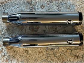 551-0977 Harley-davidson S&s Chrome Mufflers With Black Tips For 23-25 Hd Breakout Fxbr