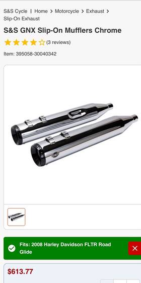 550-0738 S&s Cycle Grand National Slip-on Chrome Mufflers Harley Touring 99-16