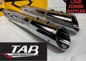 121-1299 Tab Performance 47201 50 Cal Chrome Slip-ons Slash Cut Zombie Baffles Harley Touring
