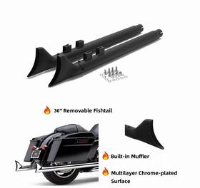 Em-hd004-036-bla-ta-02 Tarazon Black 36 Inch Chrome Fishtail Slip On Mufflers For Harley Touring 1995-16 Exhaust