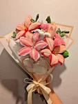 Handmade Lily Pipe Cleaner Flower Bundle Bouquet, Pink White Great For Gift. Fixed Price $45.00.