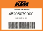 Ktm Genuine Silencer Sx - 45205079000. Fixed Price $150.25.