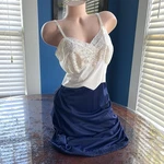 Vtg 50S Full Dress Slip Van Raalte Two Tone Nylon Navy Ivory Lace Size 34. Fixed Price $22.00.