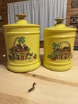 Vintage Kromex 1970S Mcm Aluminum Yellow Canisters Set Of Two Wood Handles. Fixed Price $23.00.