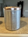 Vintage Two Tone Aluminum Flour Canister With Lid Made Italy. Fixed Price $12.00.
