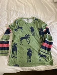 Mislook Moose Shirt Green Animal Print Pink Stripe Long Sleeves Outdoor Core. Fixed Price $12.00.