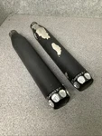 Harley Davidson Rinehart Exhaust Sportster Slip Ons Black Scalloped End Caps 703. Fixed Price $300.00.